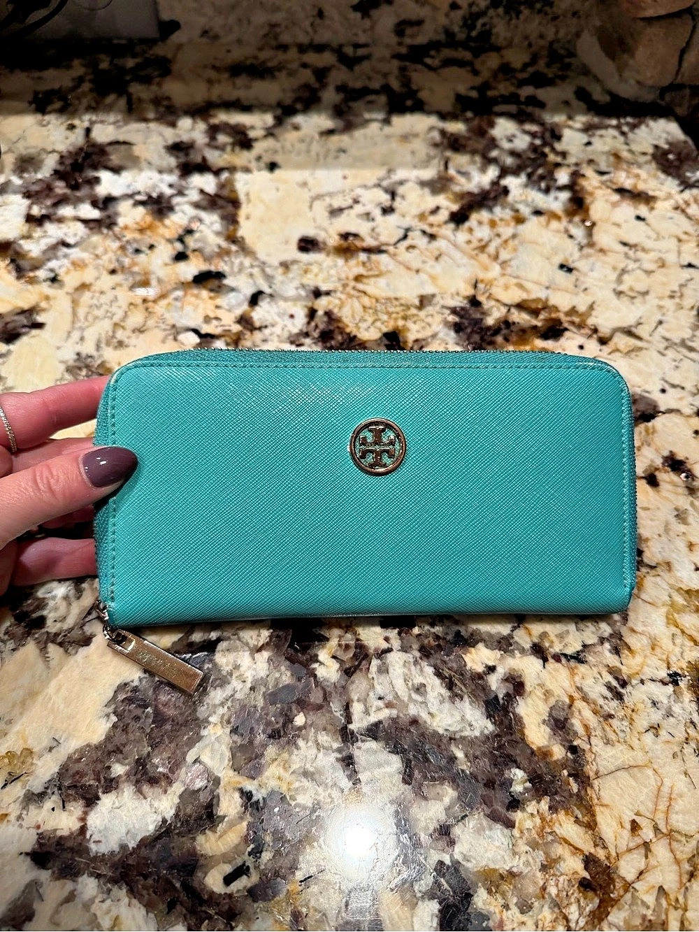 Tory Burch Robinson Zip Around Wallet in Blue